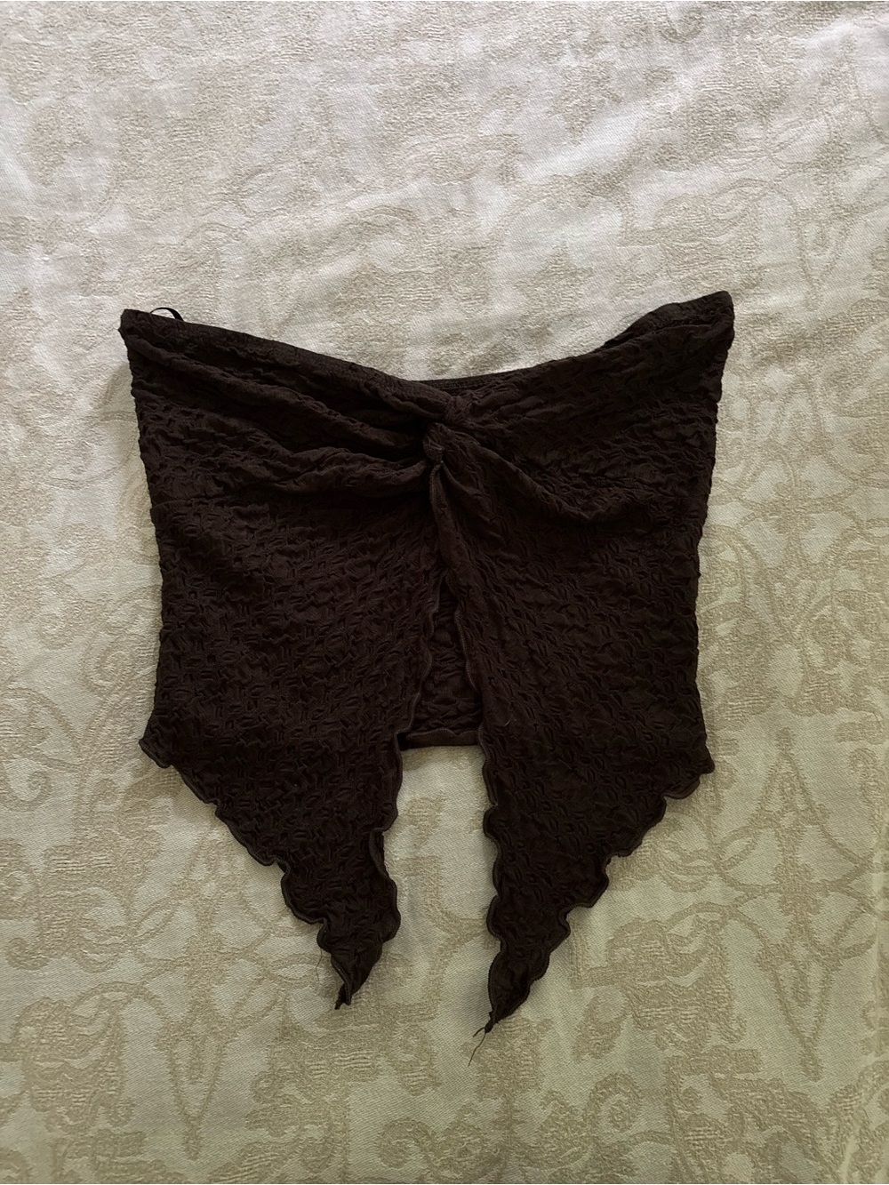 Dark Brown Textured Tie-Front Scarf Top